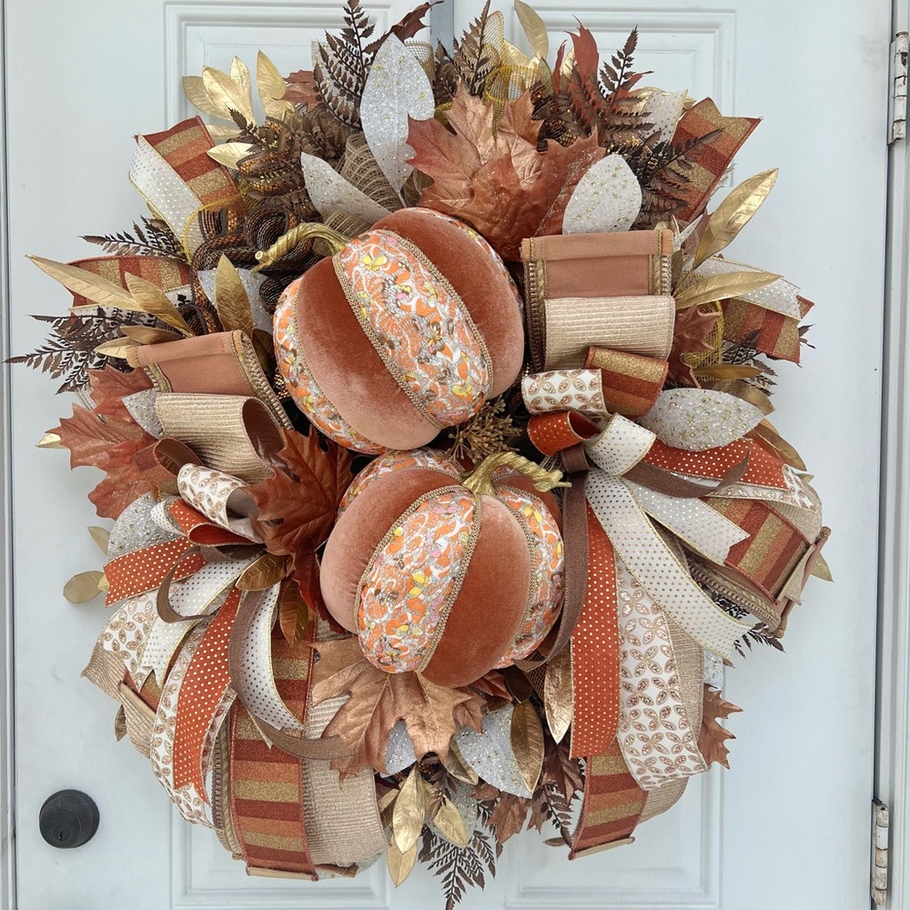 XL Handmade Elegant Fall Autumn Wreath for front door. Aprox 31” wide - Picture 5 of 10